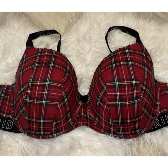 Torrid Curve Logo Red Plaid Cotton Lightly Lined T-Shirt Bra UW Womens 44D - Picture 4 of 8